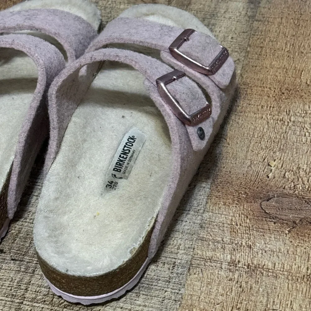 Birkenstock ARIZONA Double WOOL SLIDE Sandal Blush Pink Unisex 34‎ narrow